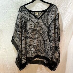 Talbots Paisley Black/White Silk Sheer Poncho Size L/XL